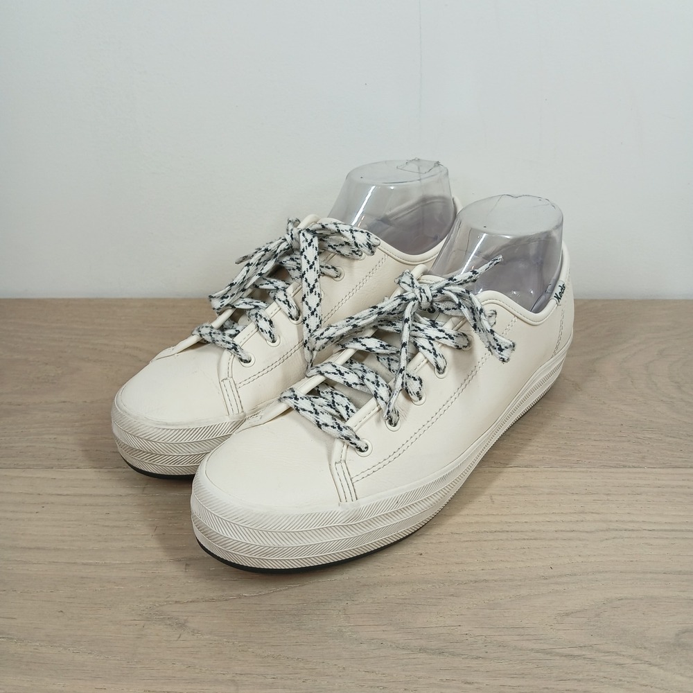 Keds Triple Kick Sneakers Womens 9.5 Cream Leather Platform Low Top Streetwear
